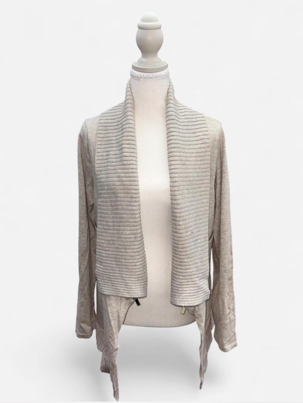 INC International Concepts Light Beige Ribbed Shawl Collar Cardigan